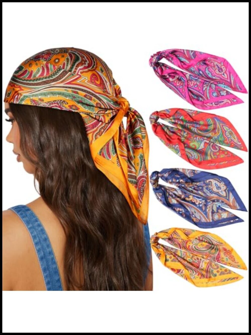 27.5" Satin Square Head Scarf 4PCS Women Hair Kerchief Bandanas Sleeping Wraps
